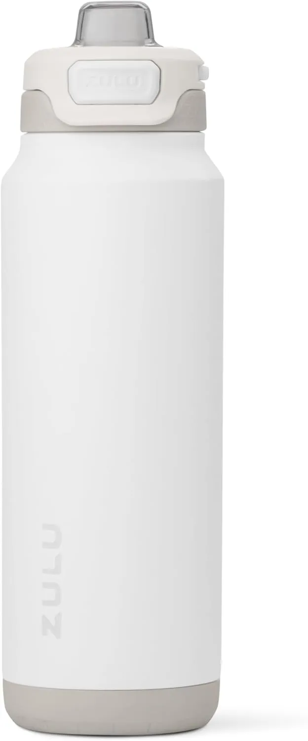 ZULU Powerfill Pro 32oz Stainless Steel Water Bottle with Quick Fill Lid, Triple Walled Vacuum Insulated Metal, Leak Proof Locking Lid, Sip and Chug, Reusable BPA Free, White